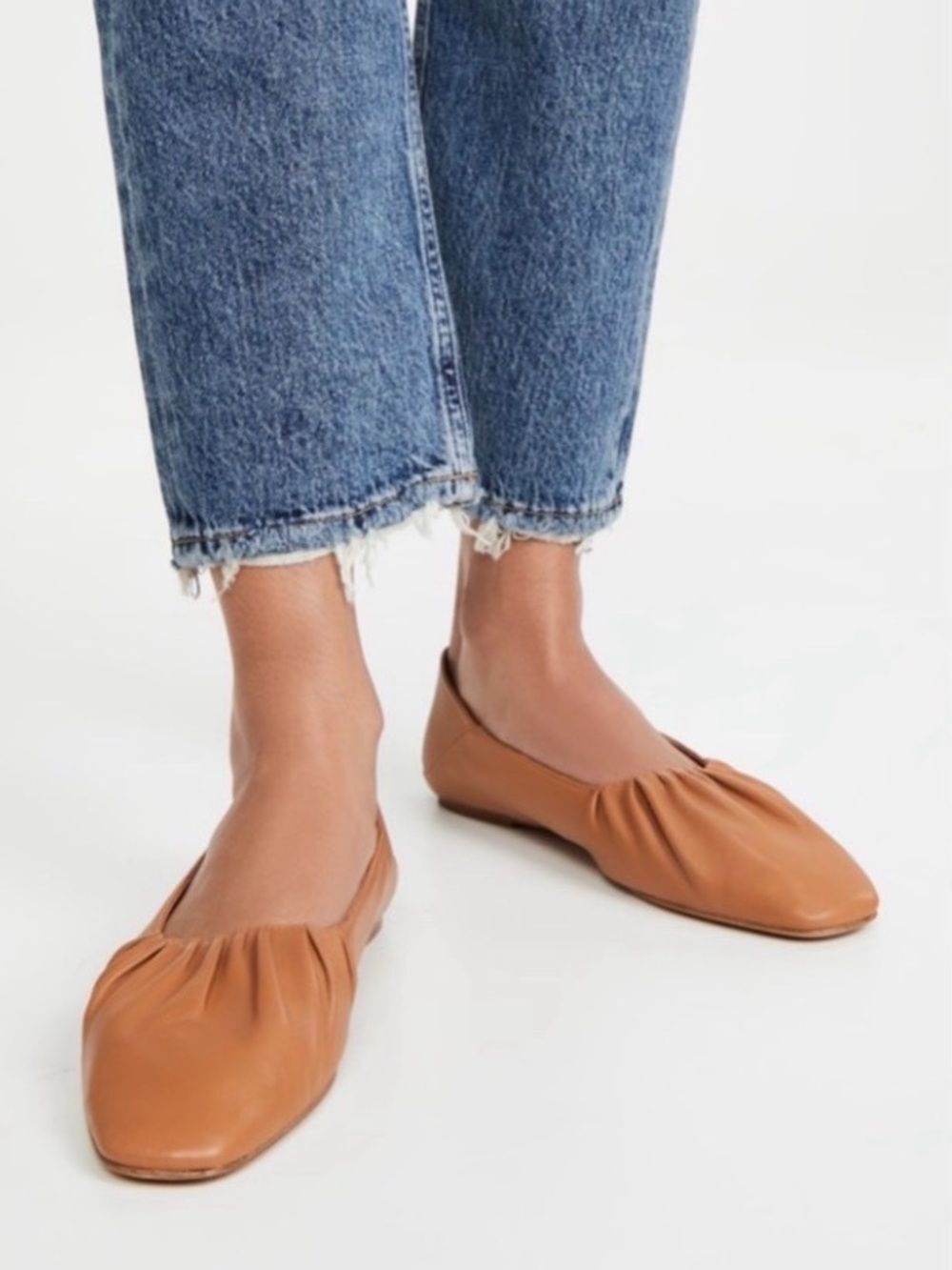 Vince Kali Gathered Ruched Camel Tan Soft Nappa Leather Ballet Flat US 7.5
